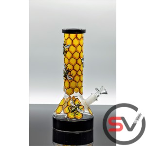 BEE ON HONEYCOMB DESIGN GLASS BEAKER 10inch  (3D DESIGN)